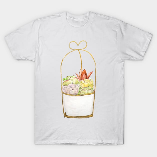 botanical succulent in a golden rack watercolor 2 T-Shirt by colorandcolor